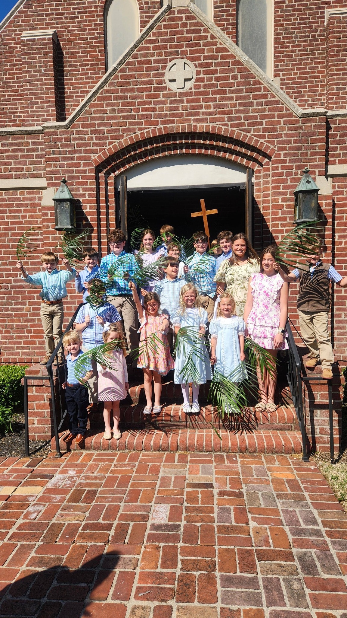 Congregation gathered outside the church
